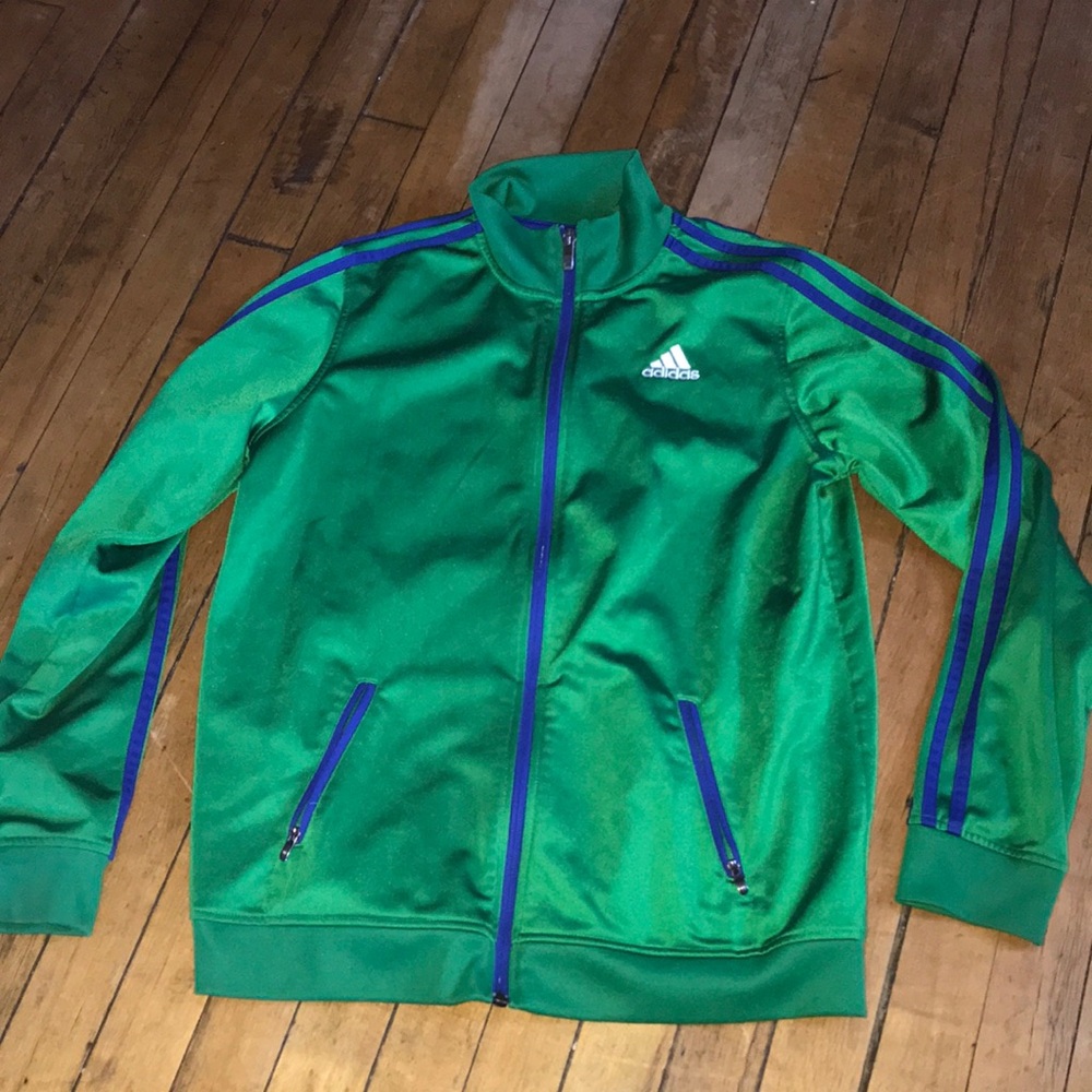 Adidas Green Track Jacket with Blue Trim